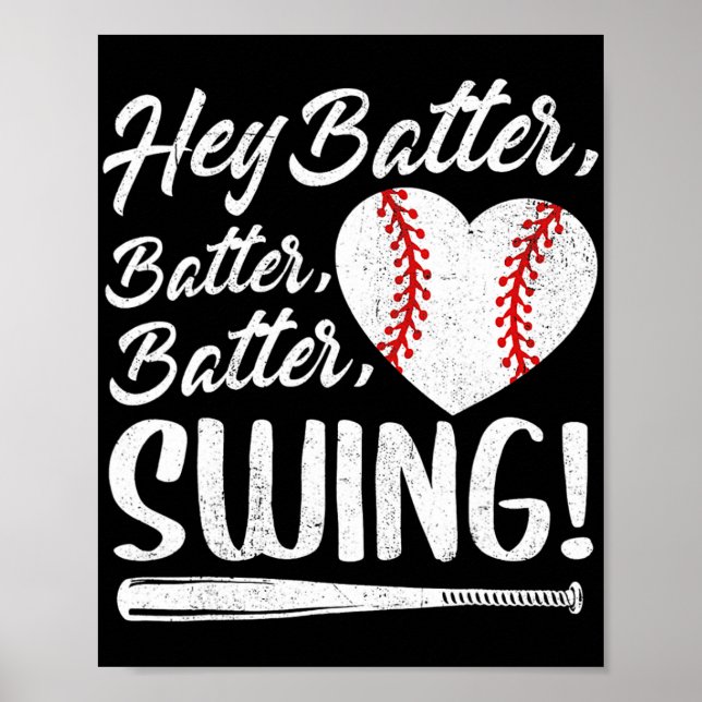 Affiche Batter Swing Baseball Coeur Maman Mignonne Mère Fe (Devant)