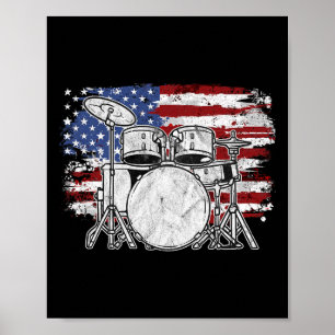 Affiche Batteur Batterie Usa Drapeau Américain 4 Juillet
