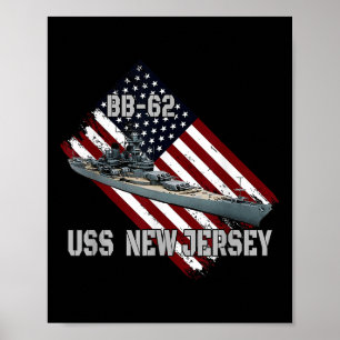 Affiche Battleship Uss New Jersey Bb-62 &amp; Combat Warsh