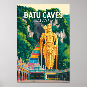 Affiche Batu Caves Malaisie Illustration Art de Voyage Rét