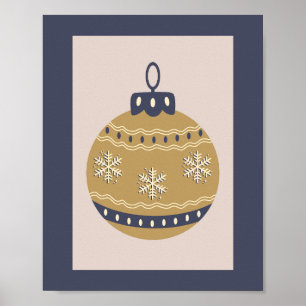 Affiche Bauble de Noël Or et bleu