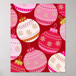 Affiche Baubles De Noël Rose Et Rouge