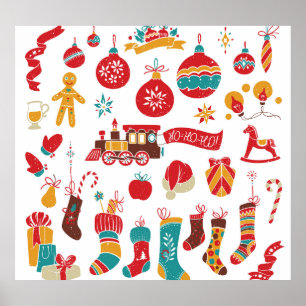 Affiche Baubles de Noël : Snowy Vintage Set.