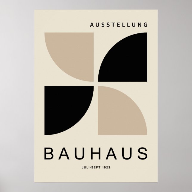 Affiche Bauhaus Beige Noir Géométrique Quart de Cercle (Devant)