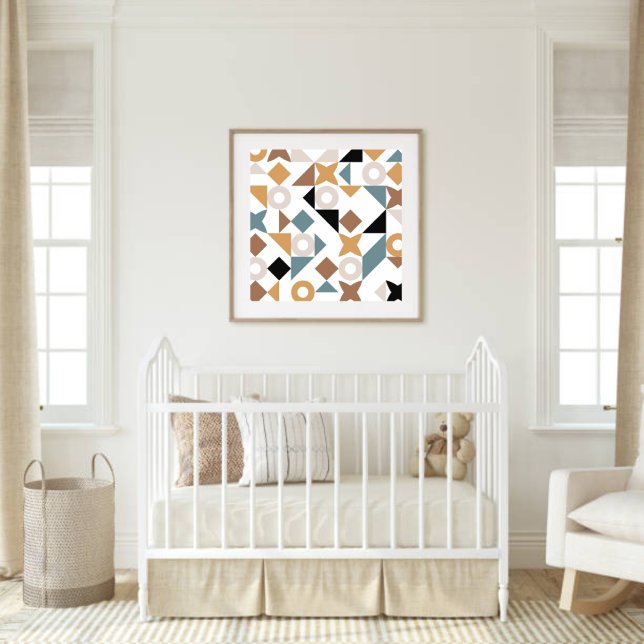 Affiche Bauhaus Geometric Nursery Wall Art  (Modern Bauhaus wall art styled in a neutral nursery for a warm, gender-neutral décor look.)