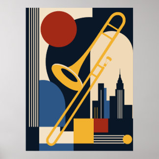 Affiche Bauhaus Jazz Trombone Art | Moderne du milieu du X