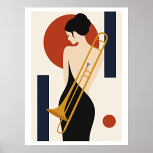 Affiche Bauhaus Jazz Trombone Art Musicienne Minimaliste