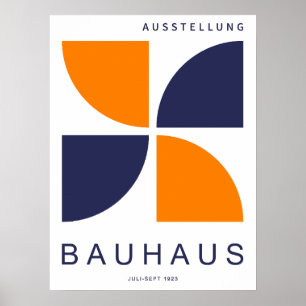 Affiche Bauhaus Orange Marine Géométrique Quart de Cercle