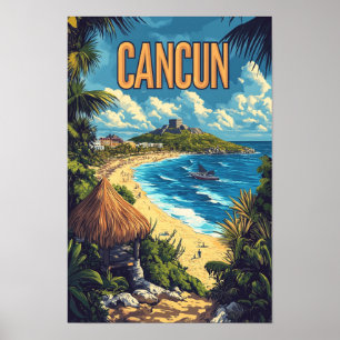 Affiche Bautiful Cancun Mexique Illustration Vintage Voyag