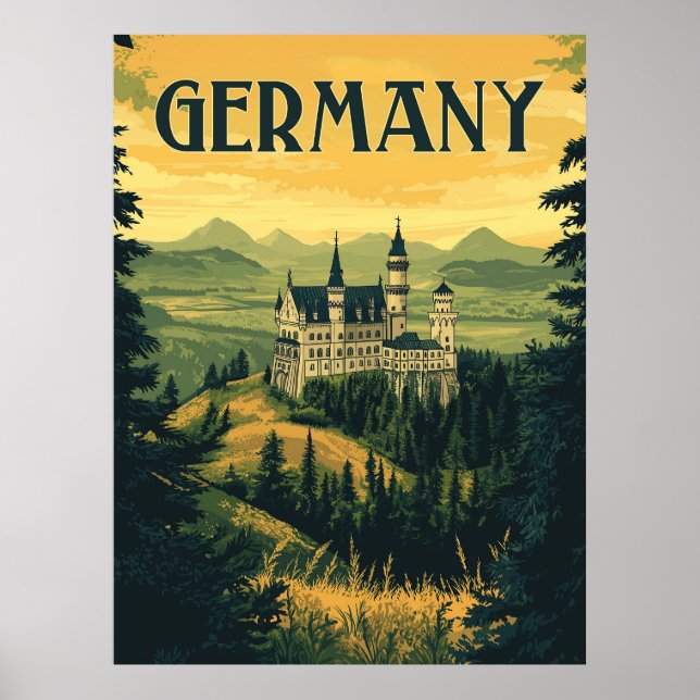Affiche Bavaria Travel Souvenir - Château allemand Vintage (Devant)