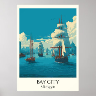 Affiche Bay City Michigan Vintage Saginaw Bay Sail Art