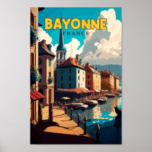 Affiche Bayonne France Travel Art Vintage