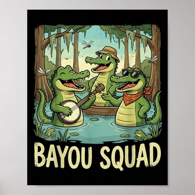 Affiche Bayou Squad Louisiana Alligator Retro Wildlife Tra (Devant)