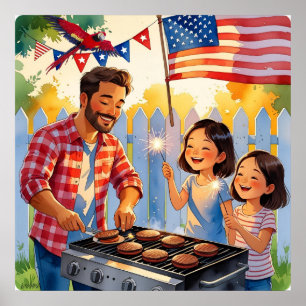 Affiche BBQ 4 juillet famille Golden Hour