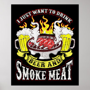 Affiche BBQ BBQ Griller Bière Fumée Viande Drôle Citatio