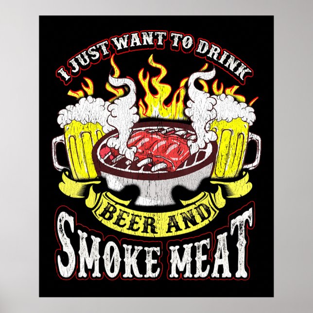 Affiche BBQ | BBQ Griller Bière Fumée Viande Drôle Citatio (Devant)