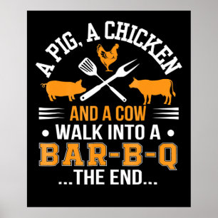 Affiche BBQ   BBQ Lover Pig Chicken Cow Walk In Bar BBQ