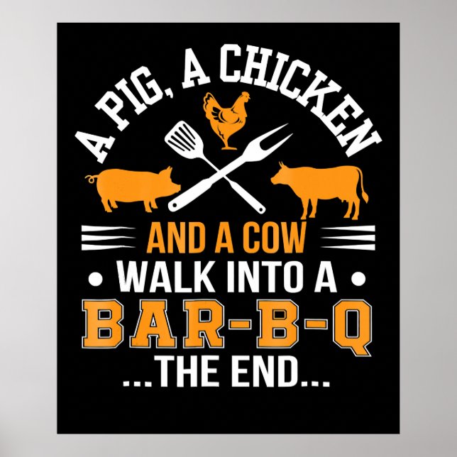 Affiche BBQ | BBQ Lover Pig Chicken Cow Walk In Bar BBQ (Devant)