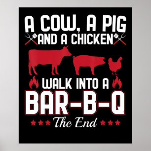 Affiche BBQ   BBQ Papa Plaisanter Une Vache Un Cochon Et U