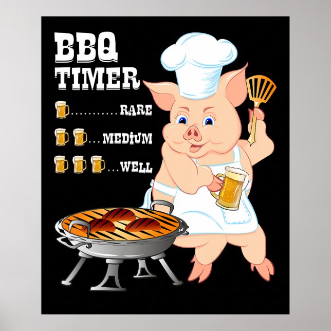 Affiche BBQ | BBQ Timer Pig Grill Barbecue Beer Lover Men (Devant)