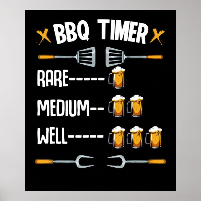 Affiche BBQ | BBQ Timer Rare Moyen Bien Boisson Bière (Devant)