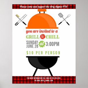 Affiche BBQ chill grill collecte de fonds école PTO PTA ca