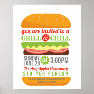 Affiche BBQ chill grill collecte de fonds école PTO PTA ca