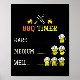 Affiche Bbq Grillades Drôle Bière Chef Boire Steak Fumé