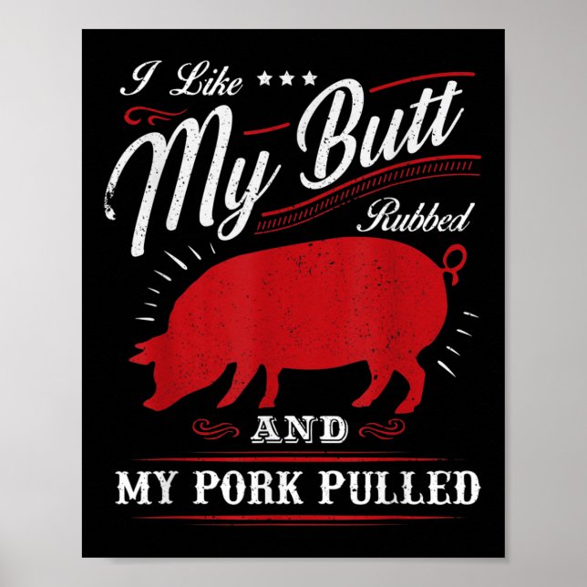 Affiche Bbq Grillant Drôle J'Aime Mon Beurre Rubbed (Devant)