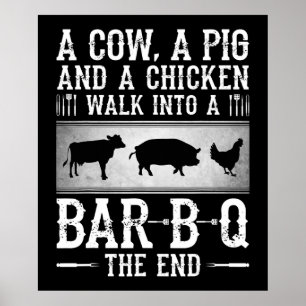 Affiche BBQ   Une Vache Un Cochon Et Un Poulet Marcher Dan