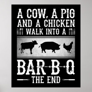 Affiche BBQ | Une Vache Un Cochon Et Un Poulet Marcher Dan