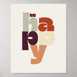 Affiche BE HAPPY – Art mural à lettrage gras rétro