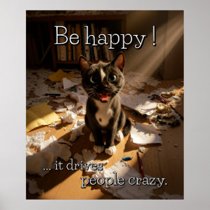Affiche Be Happy Cat - Paper Mess Edition