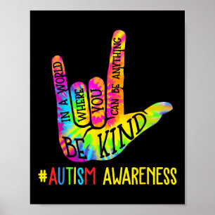 Affiche Be Kind Asl Love Sign Language Hand Autism Award