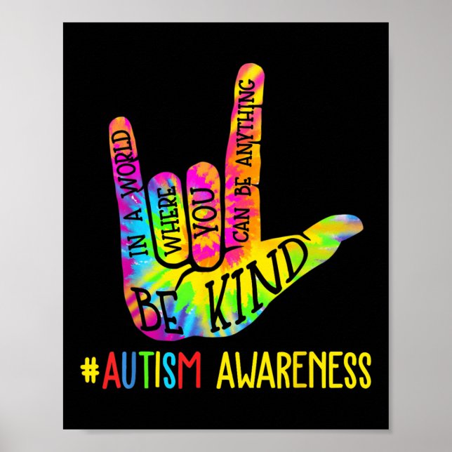 Affiche Be Kind Asl Love Sign Language Hand Autism Award (Devant)