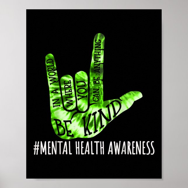Affiche Be Kind Asl Love Signer Langue Main Santé mentale (Devant)