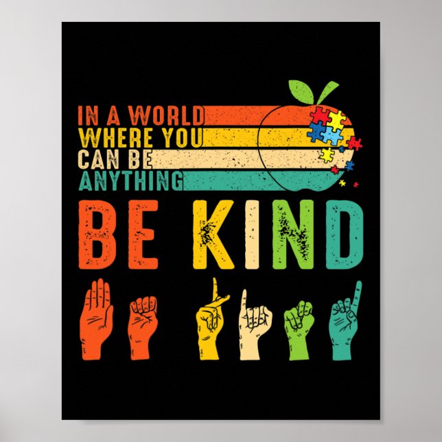 Affiche Be Kind Asl Sign Language Hand Autism Awareness Ki (Devant)
