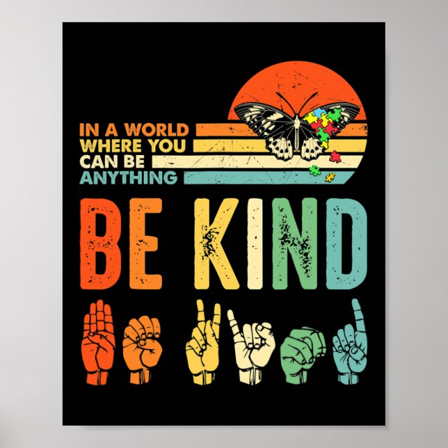 Affiche Be Kind Autism Awareness Asl Mom Teacher Kindness  (Devant)