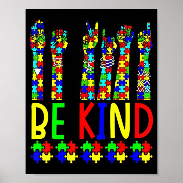 Affiche Be Kind Hand Sign Language Puzzle Sensibilisation  (Devant)