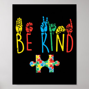 Affiche Be Kind Hand Sign Language Puzzle Sensibilisation