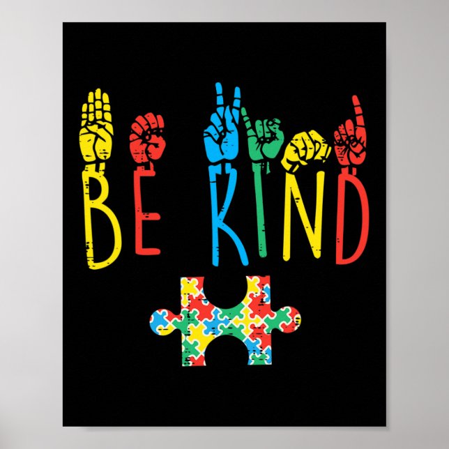 Affiche Be Kind Hand Sign Language Puzzle Sensibilisation  (Devant)