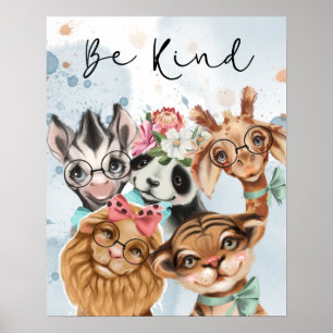 Affiche Be Kind Jungle Safari baby shower sauvage bleu