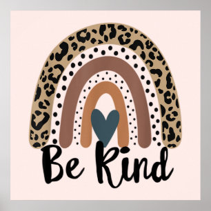 Affiche Be Kind Leopard Rainbow Boho inspiré rose