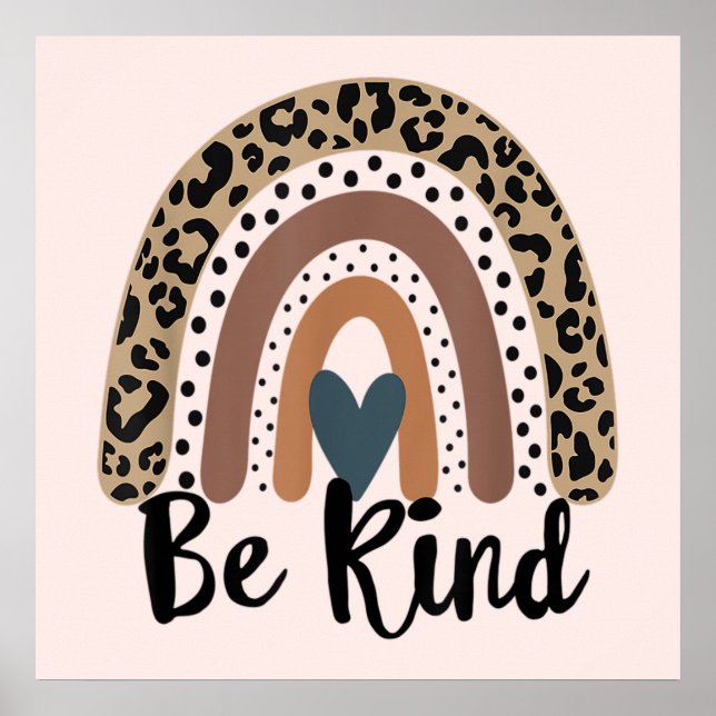 Affiche Be Kind Leopard Rainbow Boho inspiré rose (Devant)