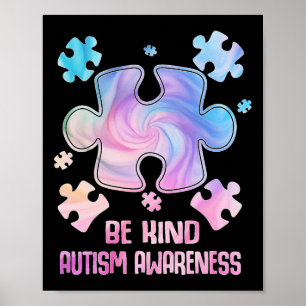 Affiche Be Kind Puzzle Pièces Tie Dye Sensibilisation sur