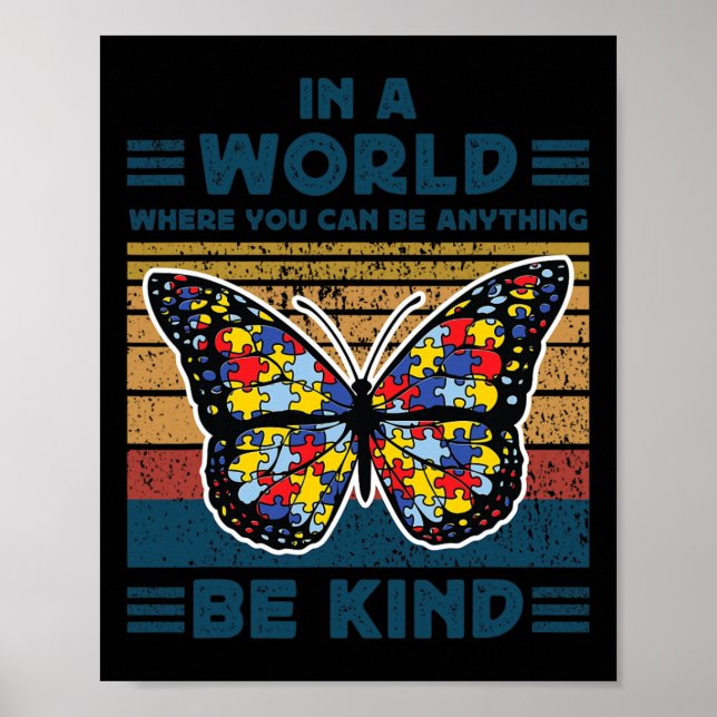 Affiche Be Kind Sensibilisation sur l'autisme Puzzle Butto (Devant)