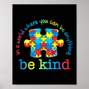 Affiche Be Kind Sensibilisation sur l'autisme Puzzle Rainb