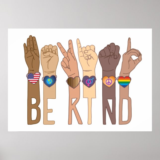 Affiche Be Kind Sign Language - Kindness ASL - Kind Human (Devant)