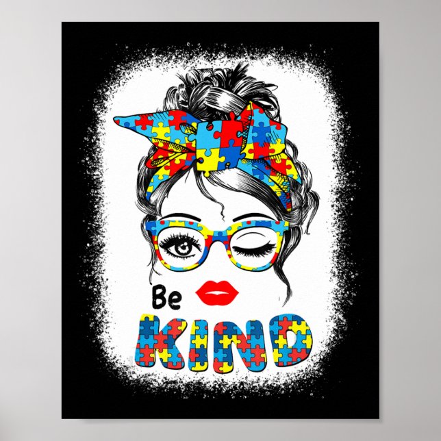Affiche Be Kind t shirts for Women Autism Awareness Messy  (Devant)