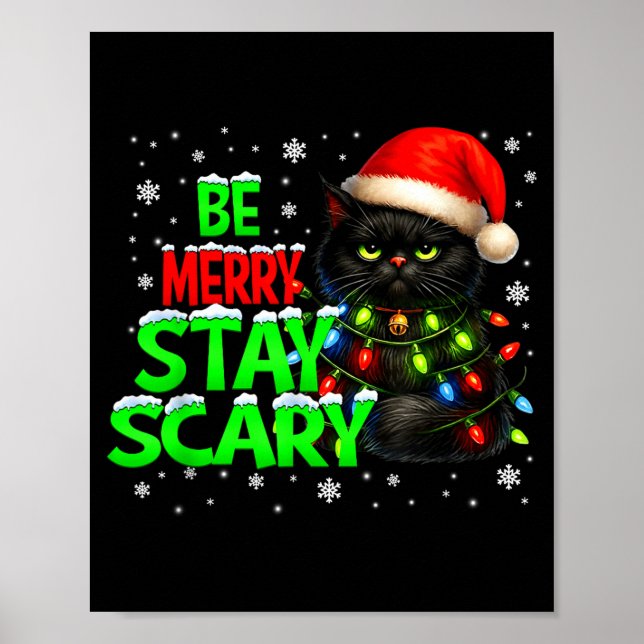 Affiche Be Merry Stay Y Black Cat Funny Halloween Christma (Devant)